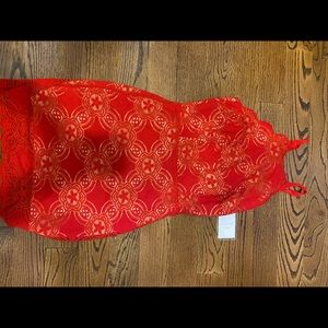 Red halter backless endless rose dress - new